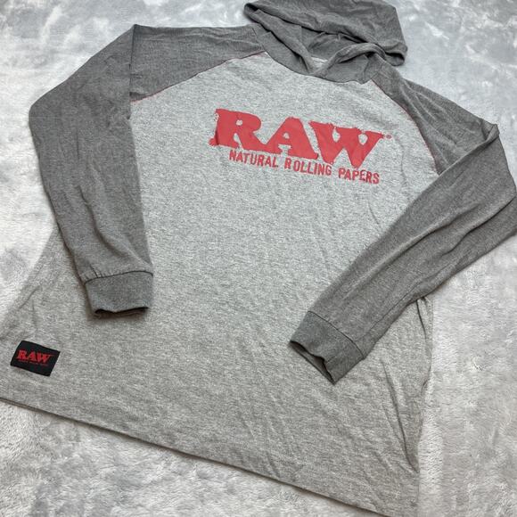 RAW Rolling Papers Hoodie Shirt Size XL Gray Smoke Pot Weed Stash Skater Grunge - Picture 1 of 6